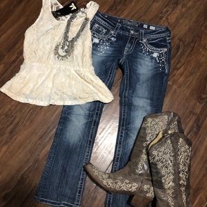 Miss Me Jeans + Lace babydoll Tank